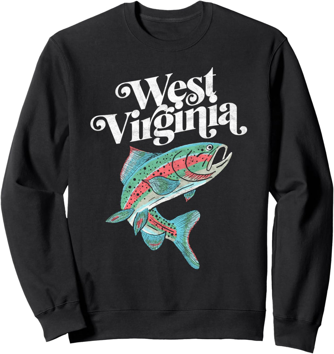 West Virginia Rainbow Trout Fishing Vintage Retro Graphic Sweatshirt