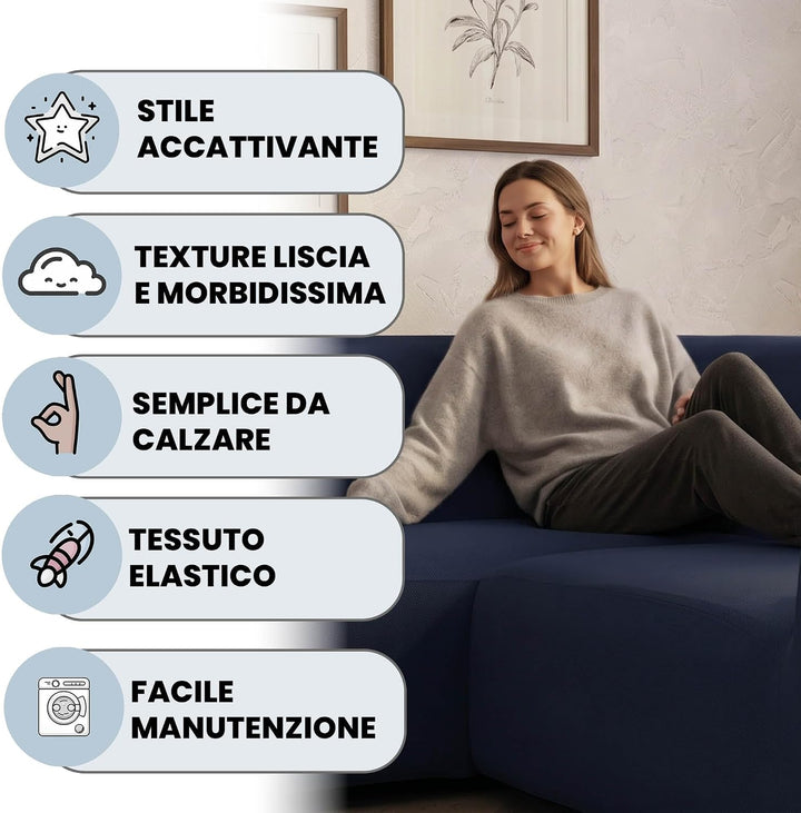 Italian Bed Linen Dehnbarer Spannbezug für Sofas Dahlia, 92% Polyester, 8% Elastometer, Dunkelblau,