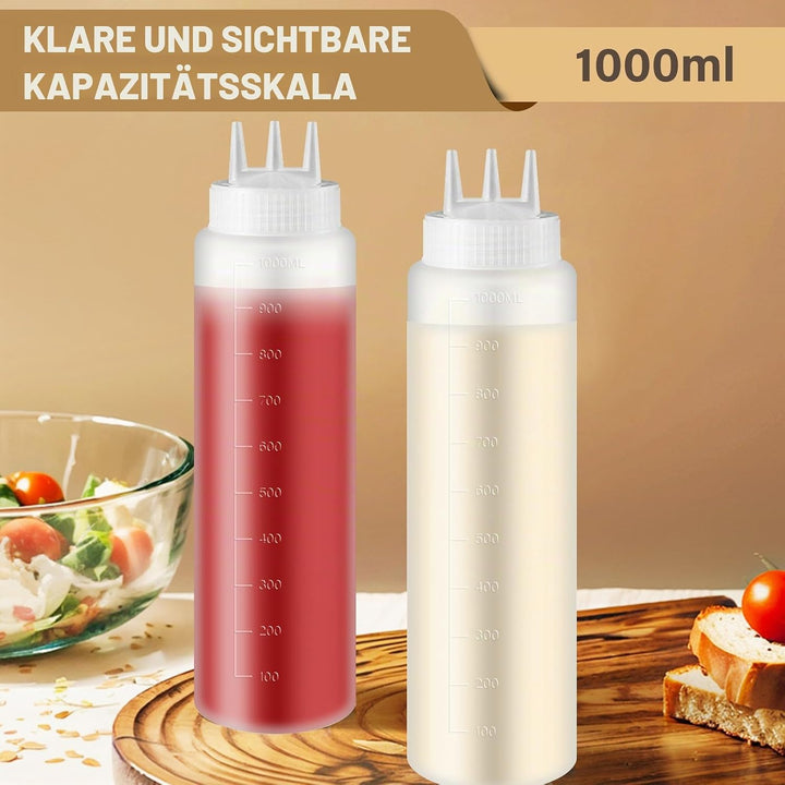 Vegena 4 Stück Quetschflasche 1000ml Squeeze Flasche, Quetschflaschen Aus Kunststoff Mit 3 Spritzdüs