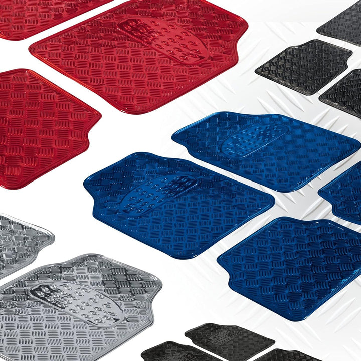 WALSER Gummimatten, Universal Automatte Metallic, Fussmatten Komplettset Riffelblech, Schutzmatte ro