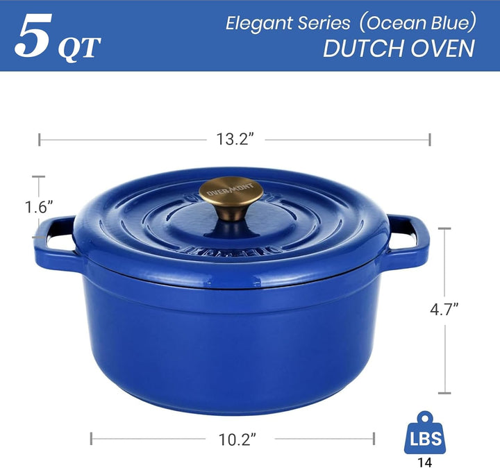 Overmont Bräter Emailliert Gusseisen Topf - Dutch Oven 26cm backofengeeignet mit Deckel und Kochbuch