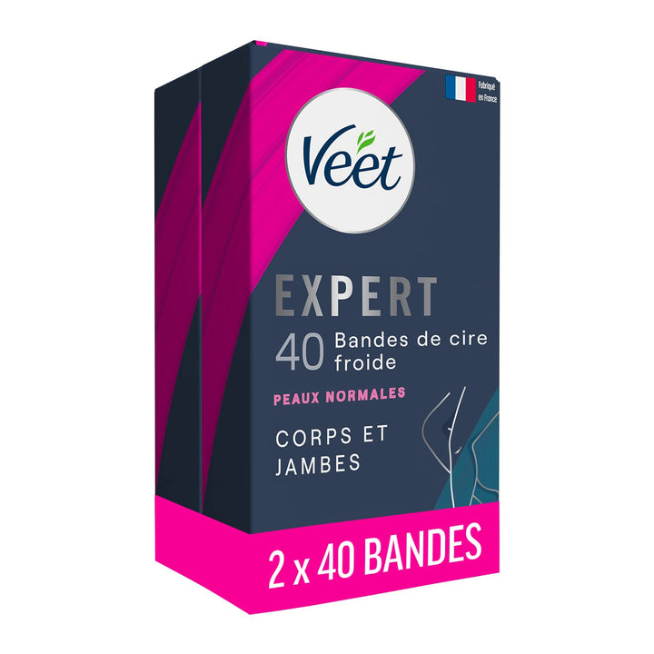 Veet Expert – Set mit 80 Kaltwachsstreifen für Körper & Beine – normale Haut – perfekte Verarbeitung