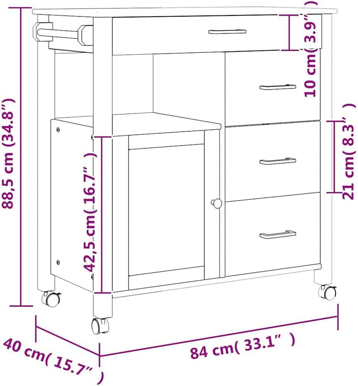 vidaXL Küchenwagen, Servierwagen mit viel Stauraum, Beistellwagen für Küche Wohnzimmer Badezimmer, T