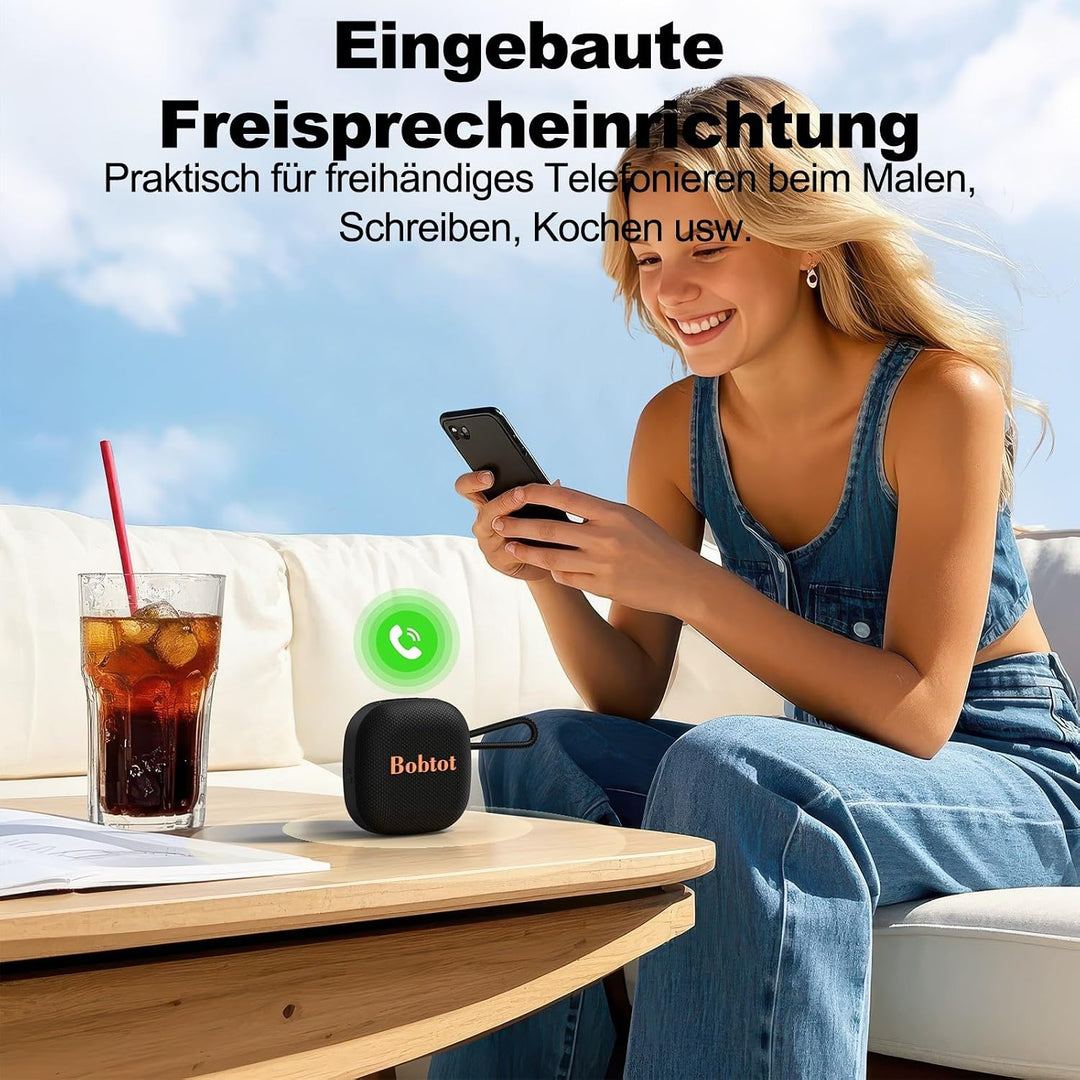 Bobtot Bluetooth Lautsprecher Kein, IPX7 Wasserdicht Kabellos Tragbar Musikbox, 16 Stunden Akkulaufz