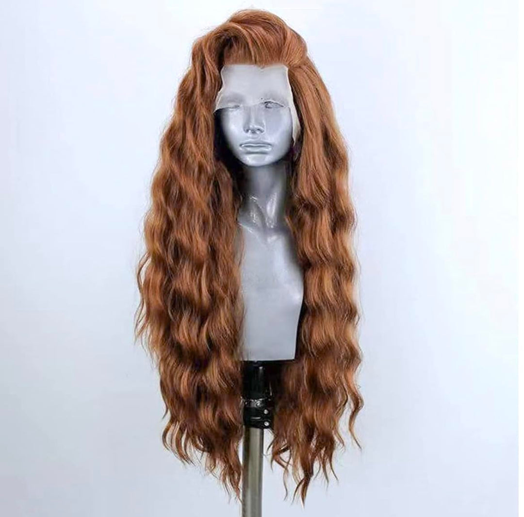 PORSMEER Auburn Braun Lace Front Perücke Lang Lockige Gewellte Perücke für Damen 13x4 Lace Front Glu