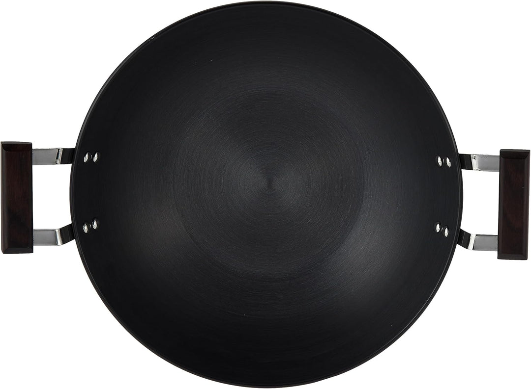 Futura Hard eloxiert deep-fry Pan (Kadhai) mit Stahl Deckel und flacher Boden 5 L, 5 L