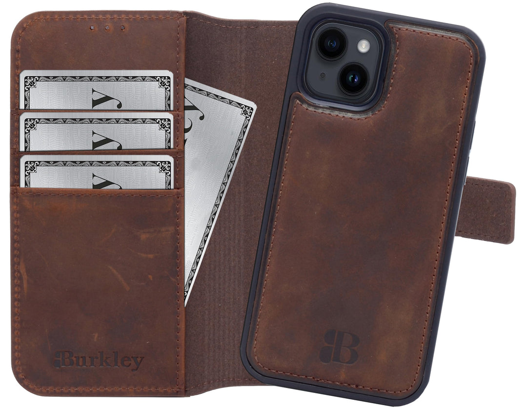 Burkley 2in1 Leder Handytasche für iPhone 13 Handyhülle mit herausnehmbarem Back Cover, 360° Schutz