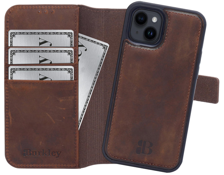 Burkley 2in1 Leder Handytasche für iPhone 13 Handyhülle mit herausnehmbarem Back Cover, 360° Schutz