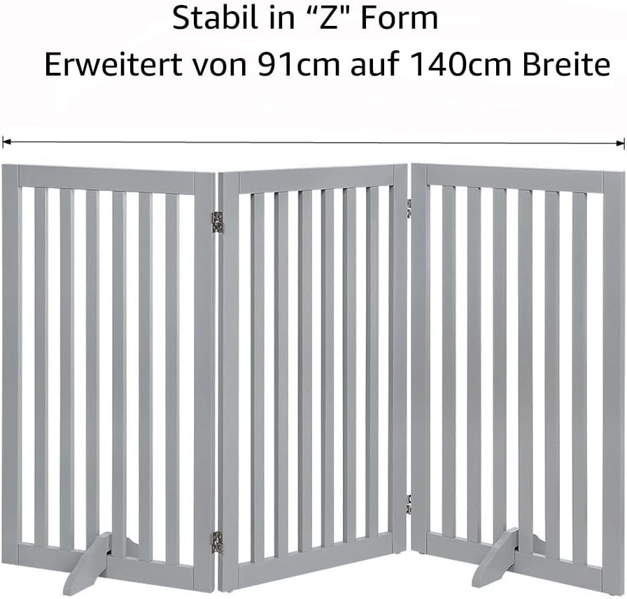 unipaws Absperrgitter, freistehendes Schutzgitter mit Füssen, Treppenschutzgitter ohne Bohren, Holz-