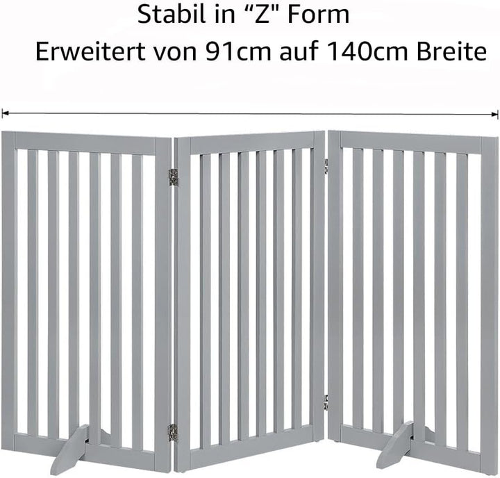 unipaws Absperrgitter, freistehendes Schutzgitter mit Füssen, Treppenschutzgitter ohne Bohren, Holz-