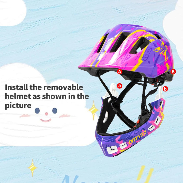Kinder Fahrradhelm Leicht Integralhelm Kinder mit Abnehmbaren Kinnschutz Kinder Downhill Helm für Ba