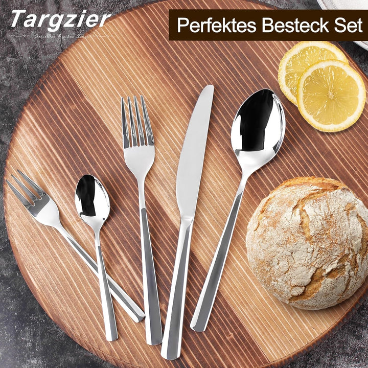 Besteck Set 6 Personen,30 teilig Edelstahl Besteck Set,Silber Cutlery Set, Elegantes Edelstahl mit M