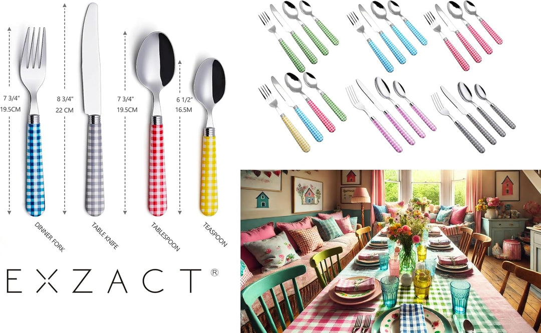 EXZACT Color Edelstahl-Besteck Set 24 Stück - 6 x Tafelgabeln, 6 x Tafelmesser, 6 x Abendessen Löffe