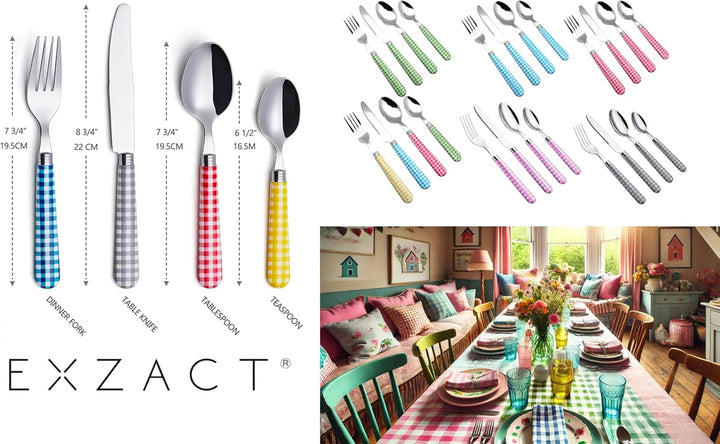 EXZACT Color Edelstahl-Besteck Set 24 Stück - 6 x Tafelgabeln, 6 x Tafelmesser, 6 x Abendessen Löffe