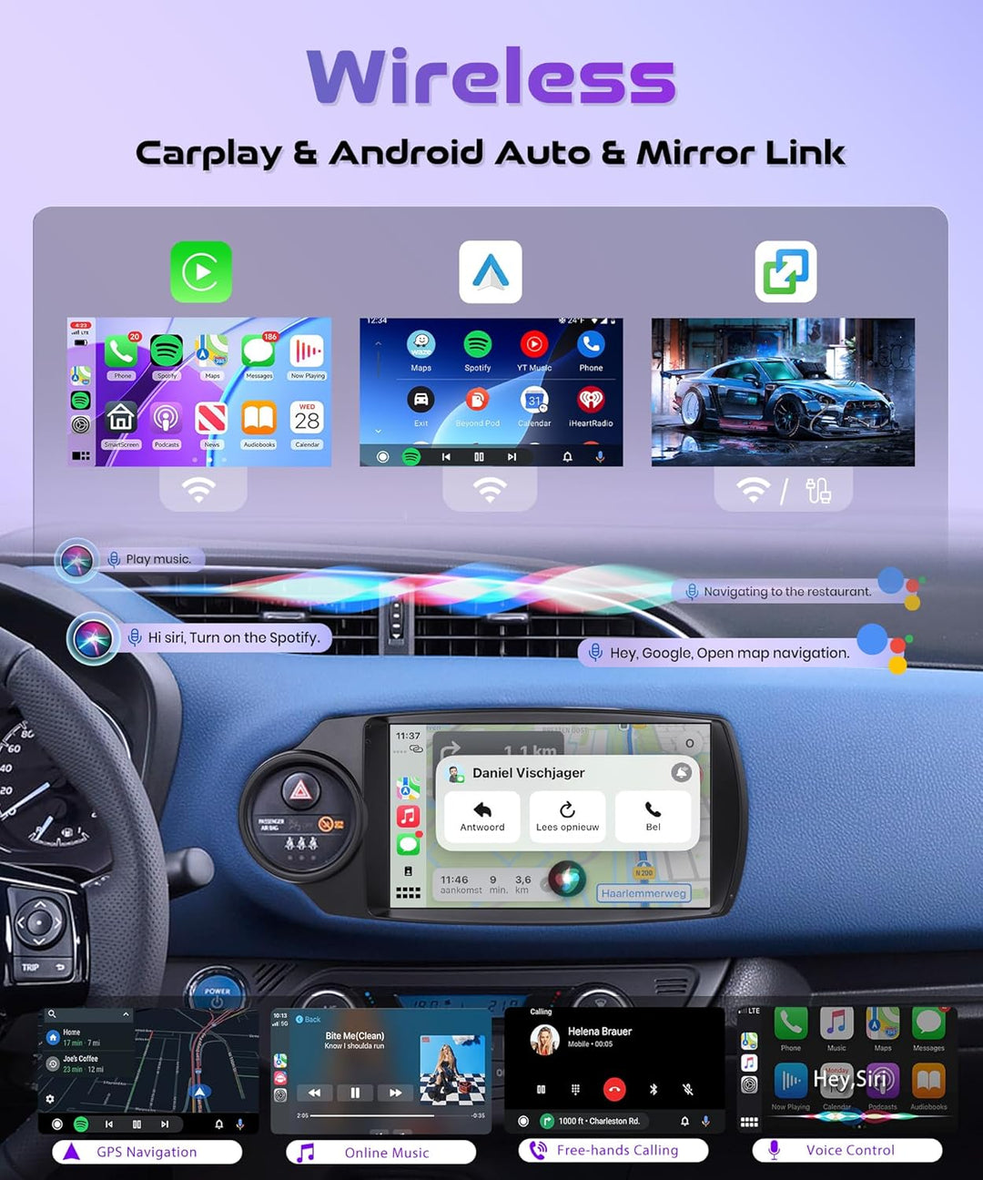 Rimoody 4G+128G Android Autoradio für Toyota Yaris 2012-2017 Wireless Carplay Android Auto Canbus, 9