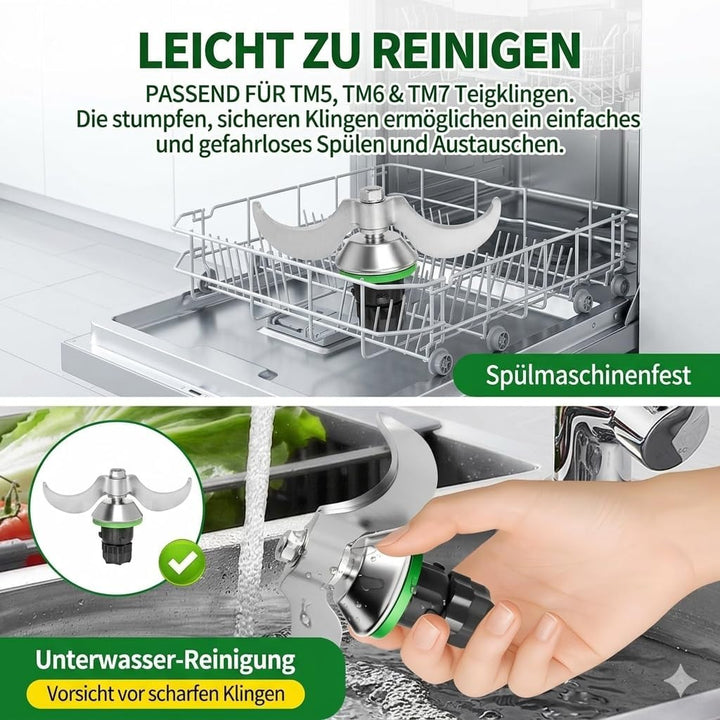 Messer für Thermomix TM7, Teigmesser TM6,TM5,TMF, Upgrade Doppelklinge Edelstahl Teigmischmesser, Kn