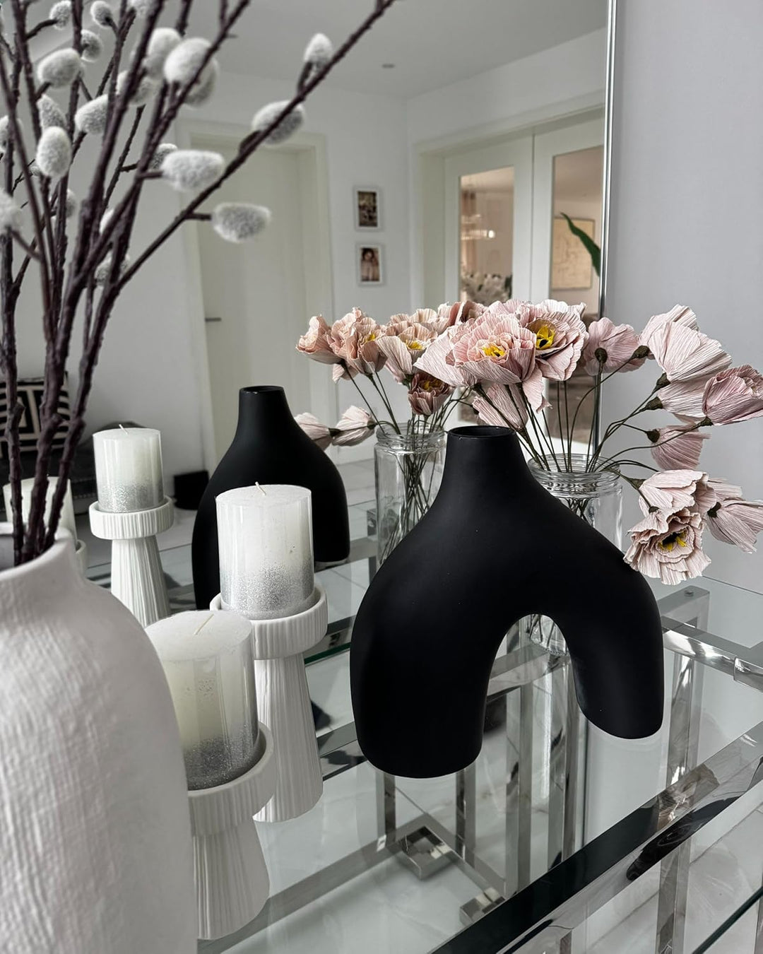 Dekorative Blumenvase Keramik Wohnzubehör 30 cm Schwarz Lamia
