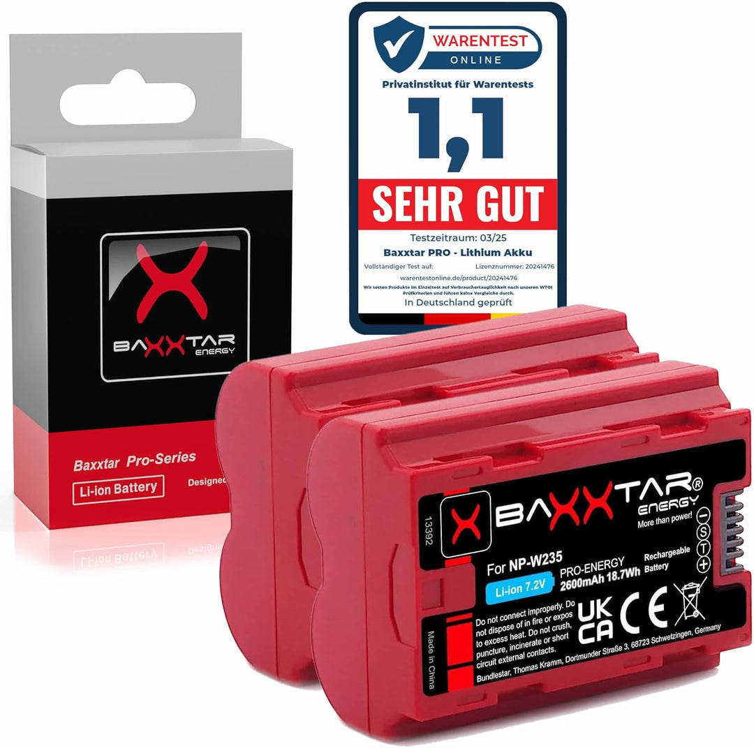 Baxxtar Pro NP-W235 2400mAh Kamera-Akku Pack mit NTC-Sensor und Transportschale Kompatibel mit Fuji
