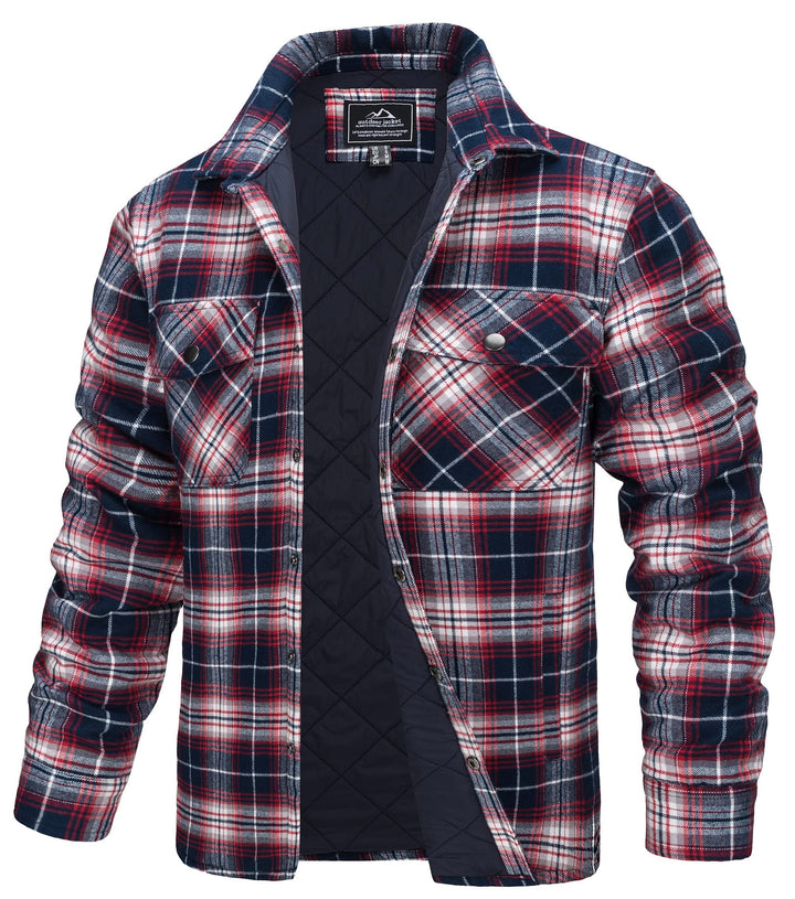 TACVASEN Herren Karierte Hemdjacke Flanellhemd Holzfällerhemd Thermohemd Jacke XXL Rot Weiss, XXL Ro