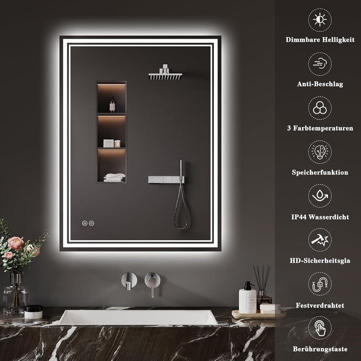 Badspiegel-mit-Beleuchtung 45x60cm - LED Badezimmerspiegel Badezimmer Spiegel mit Beleuchtung, Besch