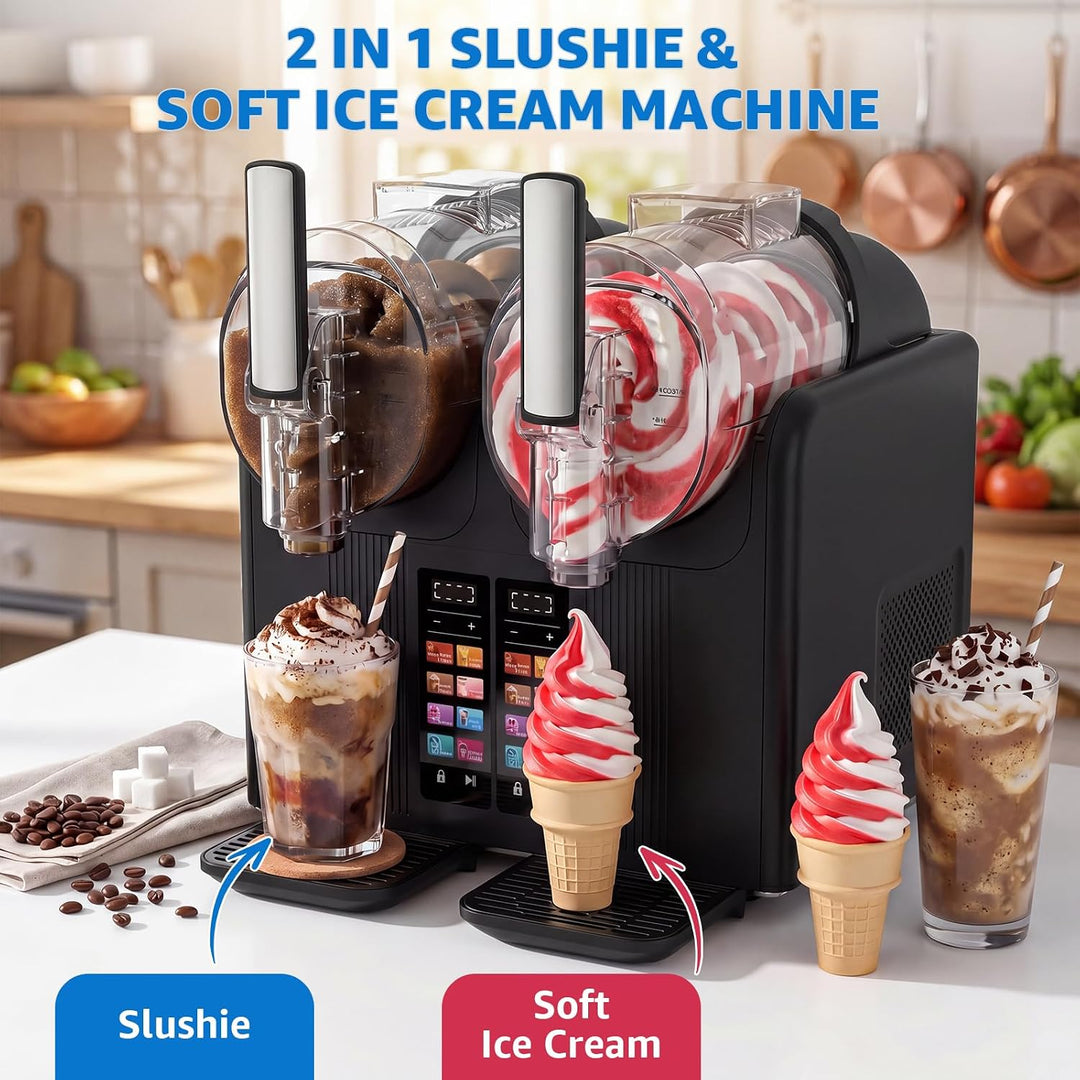 Slush Maschine 2 x 2L Eismaschine Slushie Maschine mit 7 smarten Programmen, Softeismaschine für Zuh