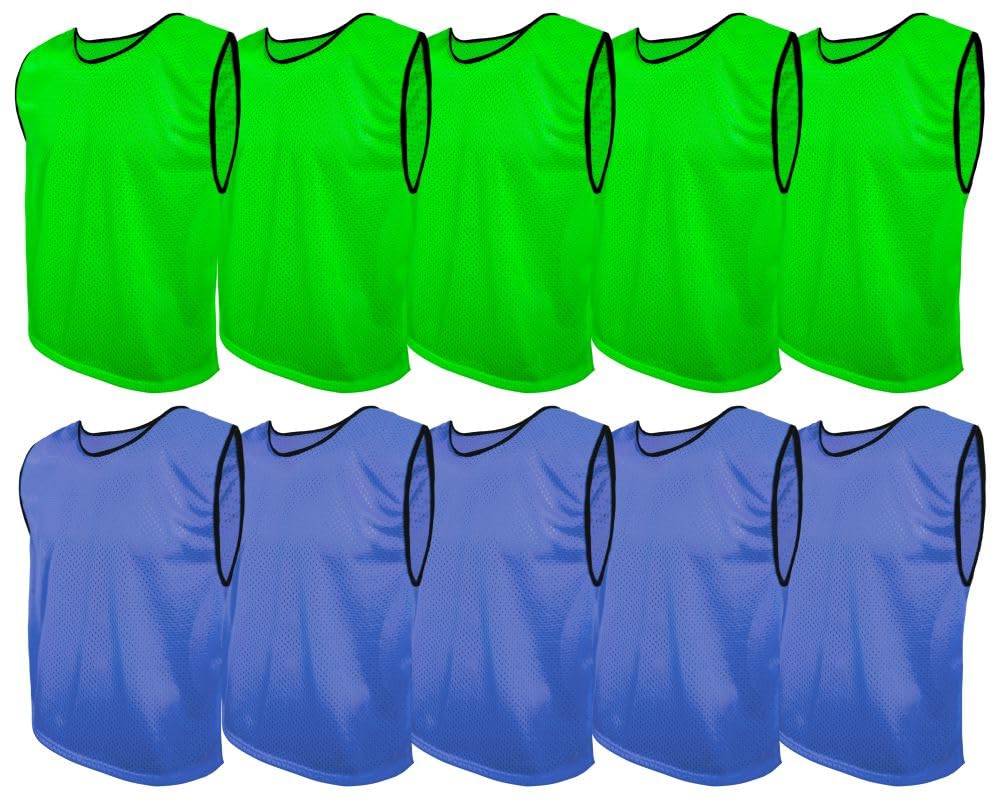 SPORTSBIBS Fussball Leibchen Set 10 Stück: 2 Farben - 5 von jeder Farbe, für Kinder und Erwachsene,