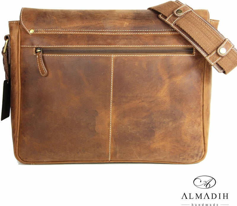 ALMADIH XL echt Leder Messenger 17" Laptop-Fach braun Vintage M28 Laptoptasche Aktentasche viele Fäc