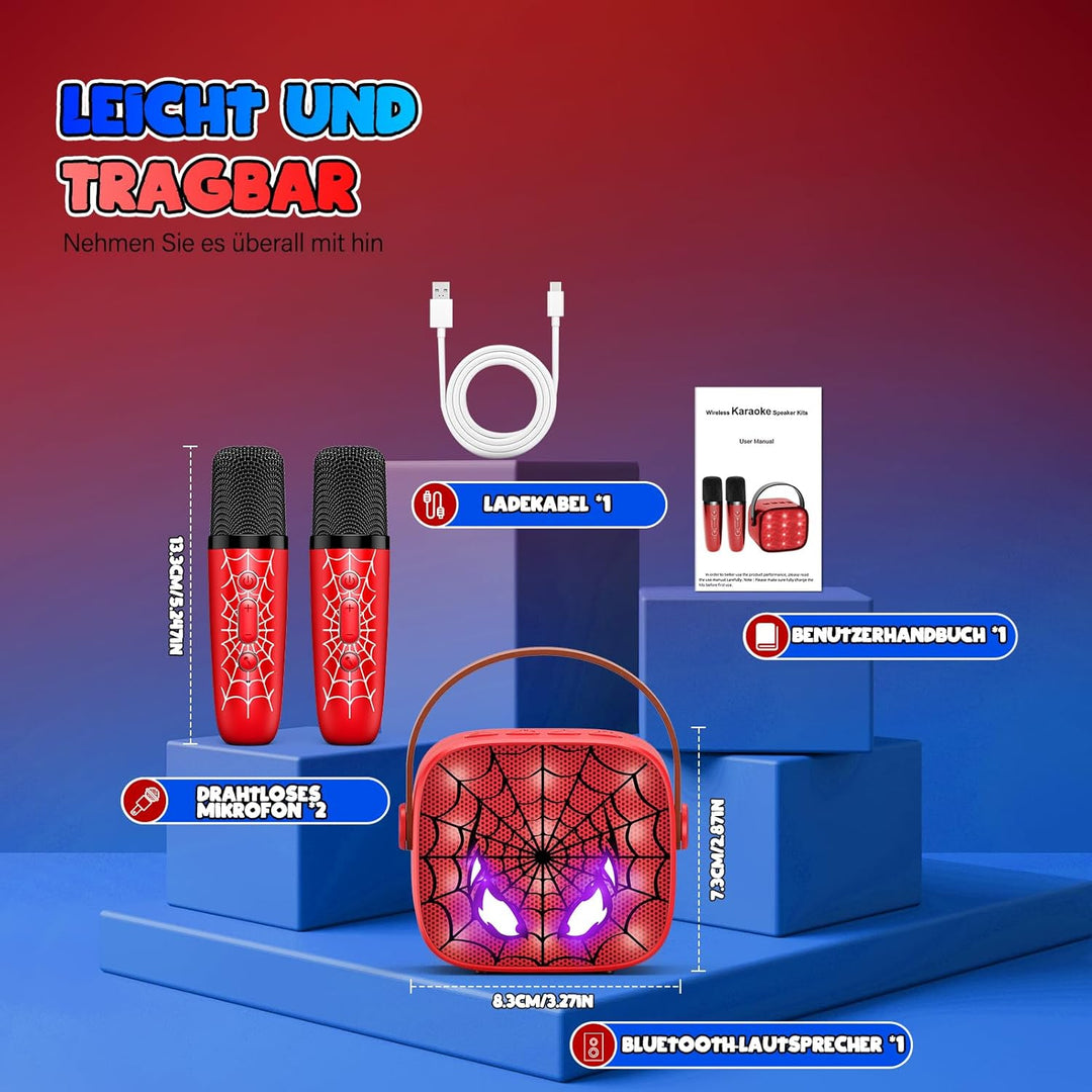 Braxel Geschenk Junge 3-12 Jahre, Karaoke Maschine Kinder mit 2 Kinder Mikrofon Bluetooth Spider Kin