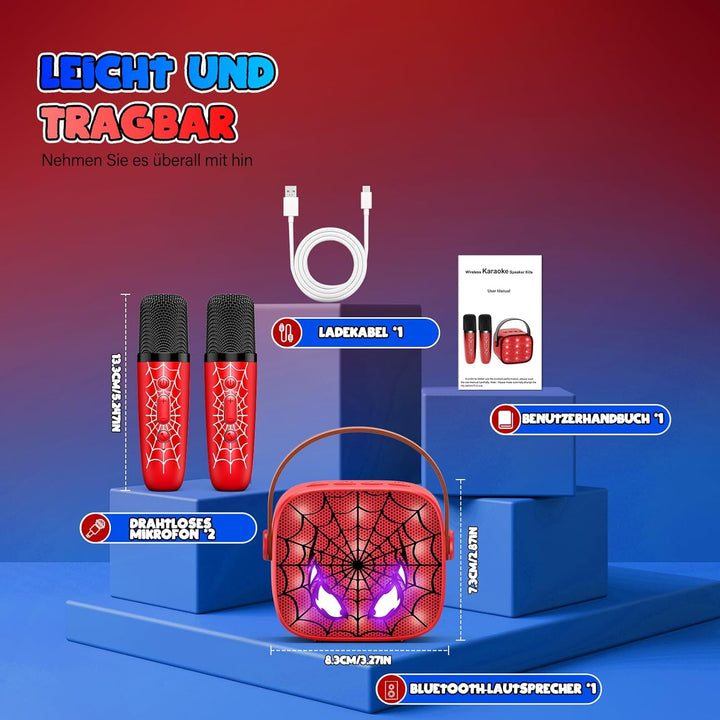 Braxel Geschenk Junge 3-12 Jahre, Karaoke Maschine Kinder mit 2 Kinder Mikrofon Bluetooth Spider Kin