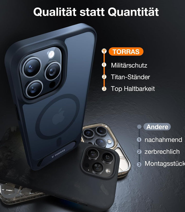 TORRAS für iPhone 15 Pro Hülle für MagSafe, Unzerstörbare Militärschutz mit integrierter Ständer Mag
