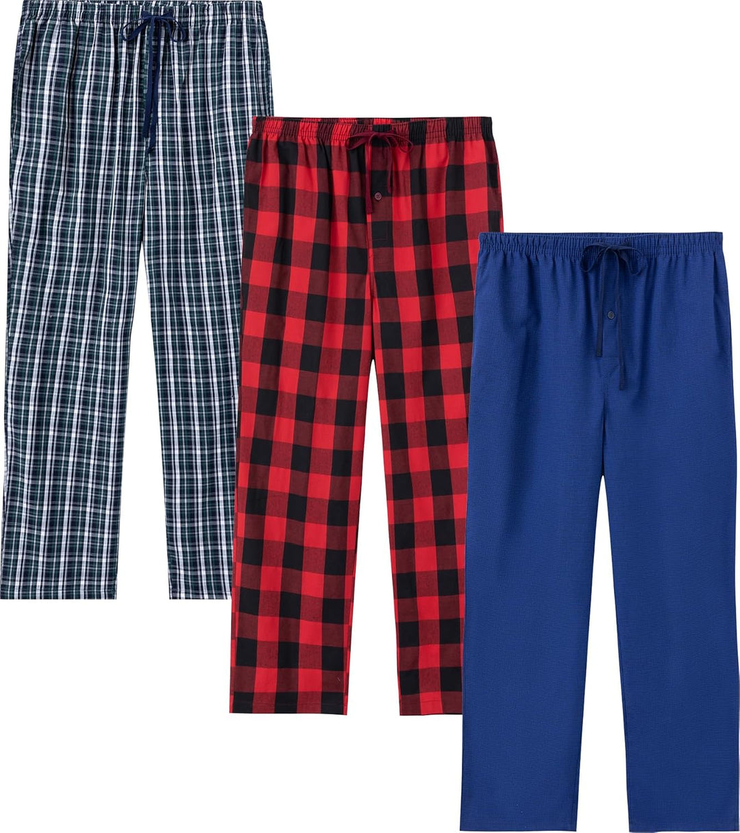 JupiterSecret Herren Pyjamahose Lang Schlafanzughosen für Herren Karierte Nachtwäsche 3er Packs 100%