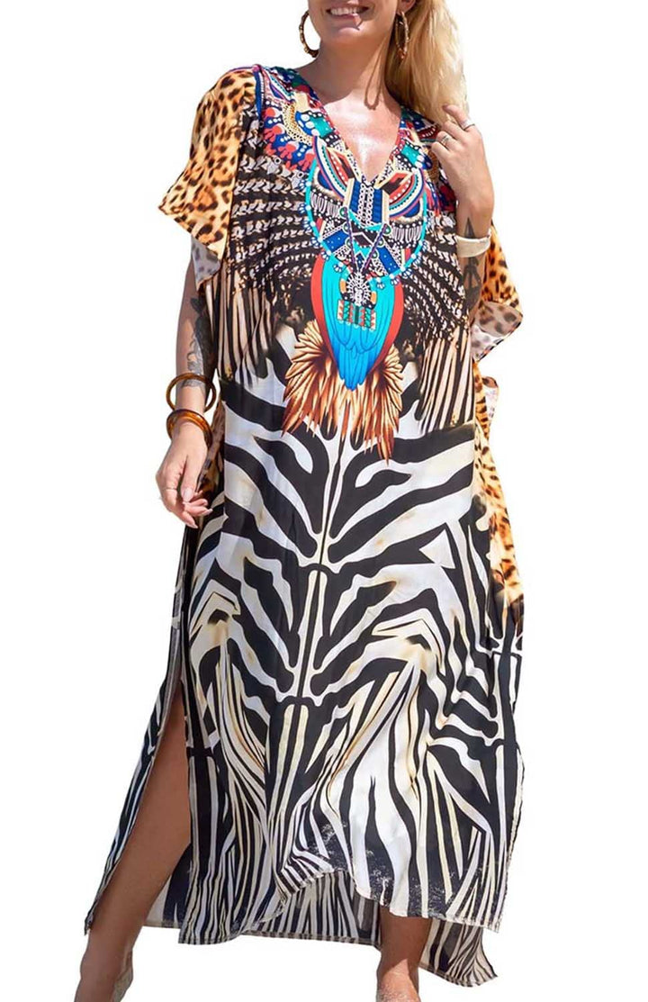 Orshoy Damen Strandkleid Bikini Cover Up V Ausschnitt Kleid Freizeitkleid Sommerkleid Sommer Lang Ma