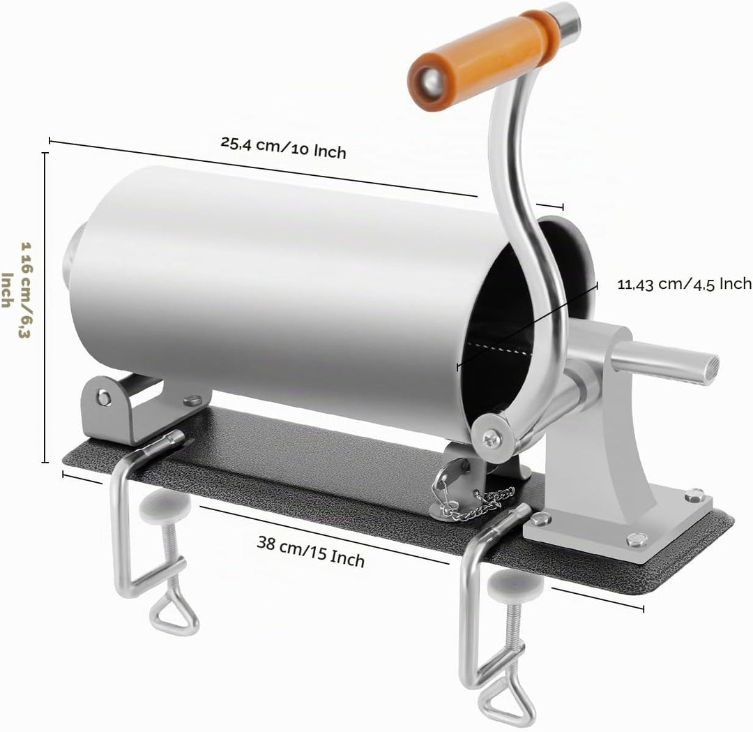Wurstfüller 3L Edelstahl, Manuelle Wurstmaschine mit Handkurbel &amp; 4 Füllrohren, Horizontale Wurstpre