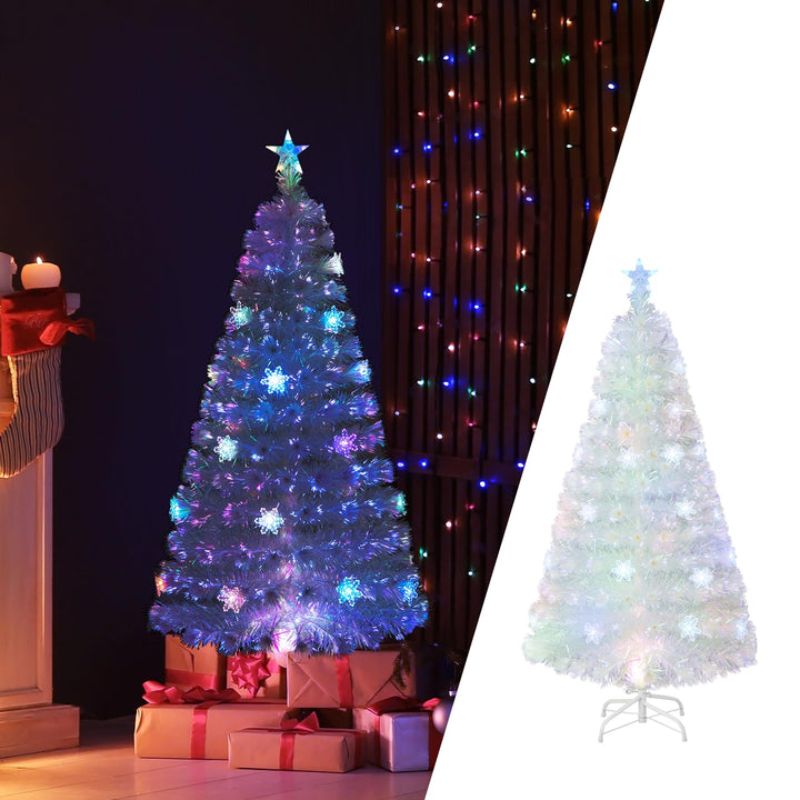 COSTWAY Weihnachtsbaum Künstlich mit Beleuchtung, Tannenbaum mit bunten LED-Lichtern & Glasfaser & S