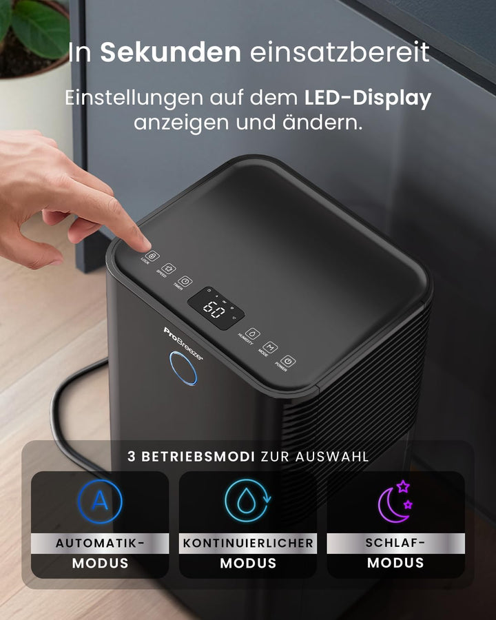 Pro Breeze Luftentfeuchter 12L in 24h Entfeuchtungsleistung - Luftentfeuchter elektrisch mit Feuchti