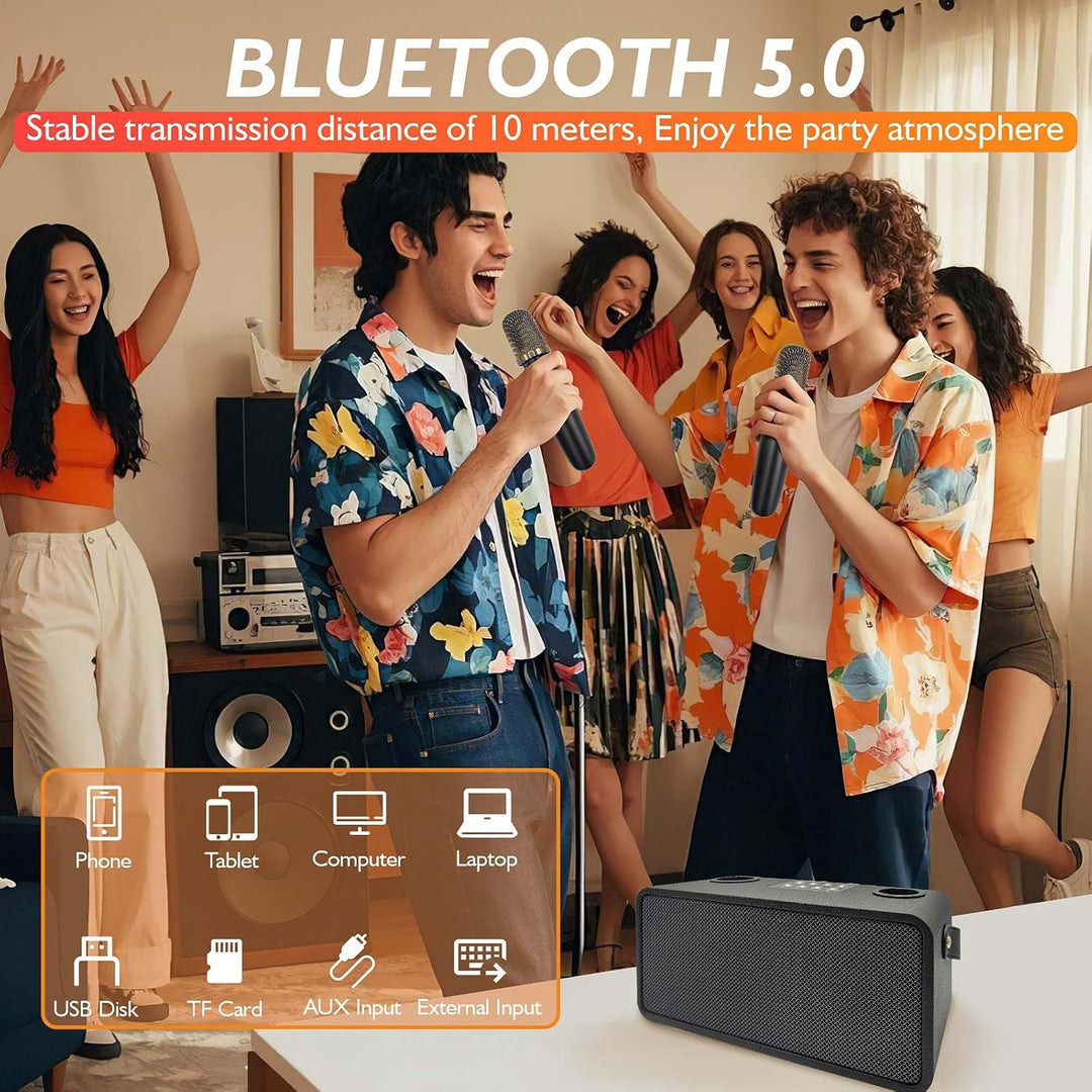 Karaoke-Maschine, Tragbarer Bluetooth-Lautsprecher mit 2 drahtlosen Mikrofonen, Karaoke-Mikrofon für