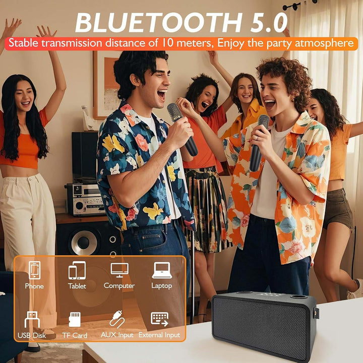 Karaoke-Maschine, Tragbarer Bluetooth-Lautsprecher mit 2 drahtlosen Mikrofonen, Karaoke-Mikrofon für