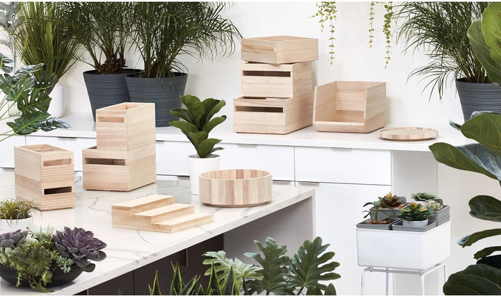 iDesign drehbarer Küchenschrank Organizer mit hohem Rand, Gewürzkarussell aus Paulownia-Holz für Reg