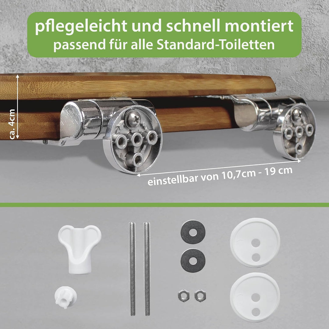 banjado Design WC Sitz Bambus Absenkautomatik 45,8x37,5cm - Toilettendeckel mit Absenkautomatik Holz