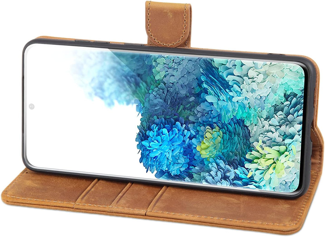 LENSUN Echtleder Hülle für Samsung Galaxy S20 Plus, Handyhülle [Echtes Leder] [Magnetverschluss] [Ka