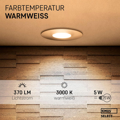 Emos LED Einbaustrahler 230V 5W, 370lm | Einbaustrahler wasserdicht IP44 für Aussen und Innen | LED