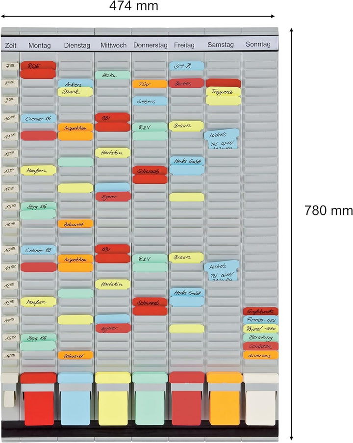 FRANKEN T-Kartentafel 7-Tage Wochenplaner, 47,4 x 78 cm, 7 Träger + 1 Index, 35 Schlitze, PV-SET3 7