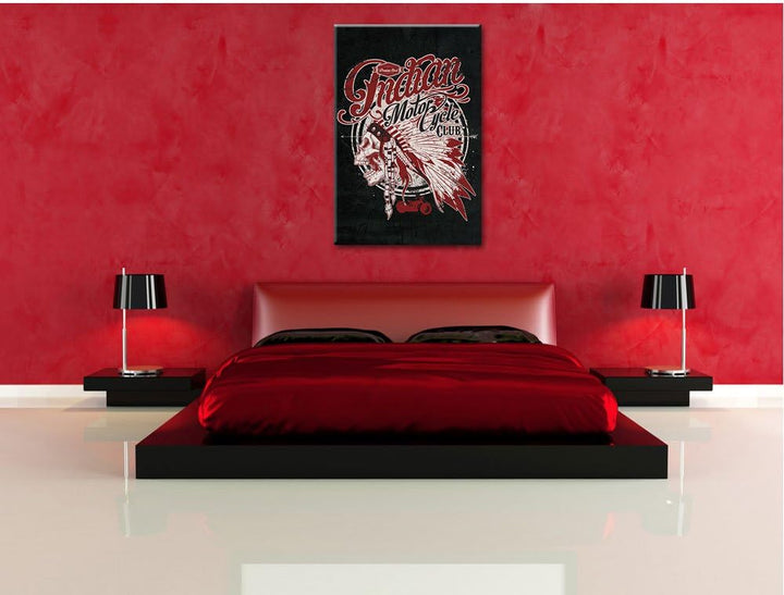 Dark Indian motorcycle-Club black Bild auf Leinwand, XXL riesige Bilder fertig gerahmt mit Keilrahme