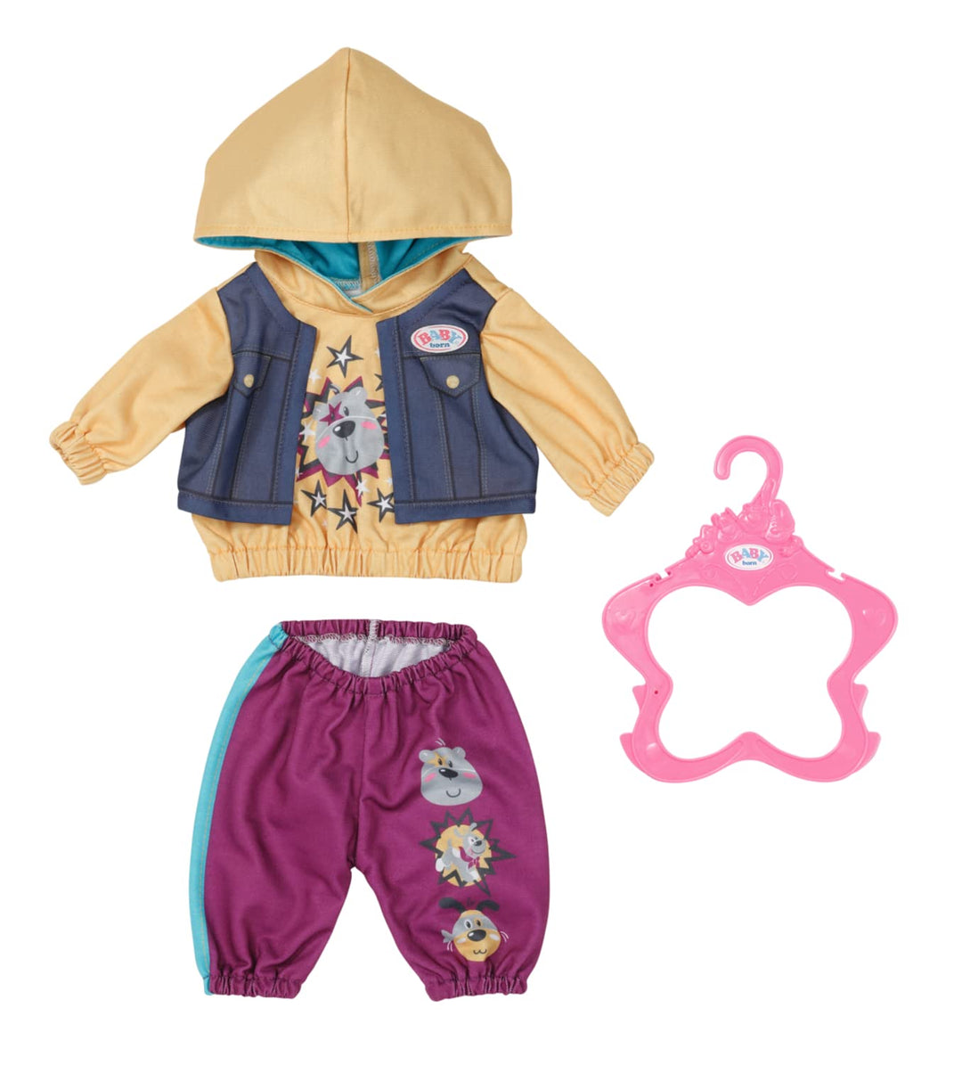 Baby Born 832615 Outfit mit Hoody 43cm - Puppenkleidung Set bestehend aus Hose, Pullover und Kleider