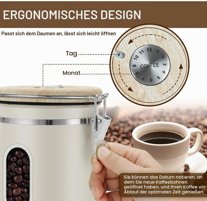 ROCKY&amp;CHAO Kaffeedose Luftdicht aus Edelstahl 1,8L Kaffeebhnen Behälter 600g Vorratsdose für Tee Nüs