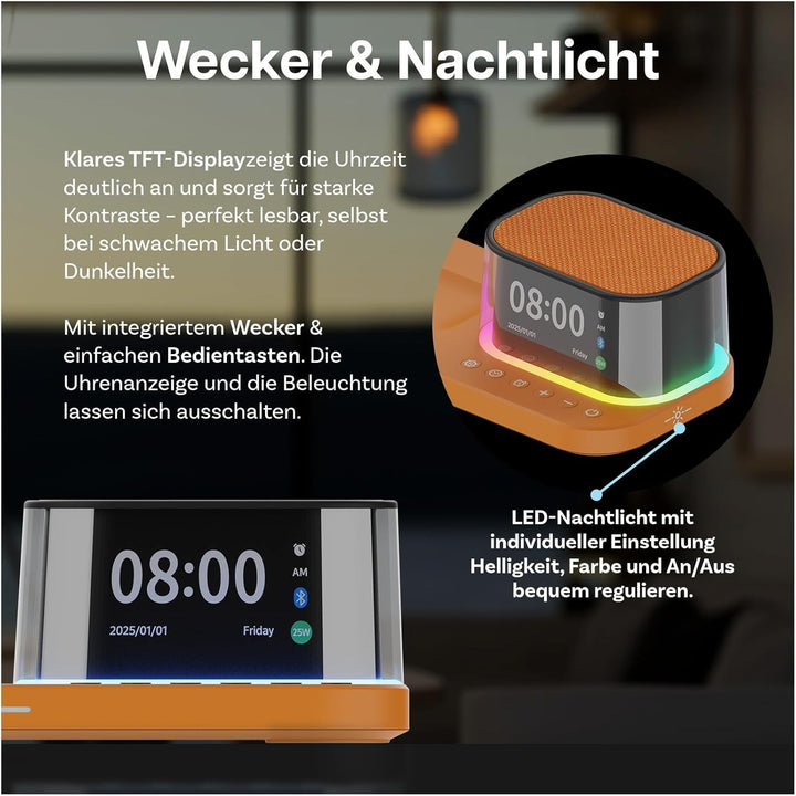 Kabellose Ladestation 5-in-1 mit Wecker, Bluetooth-Lautsprecher & LED-Nachtlicht für MagSafe von MMO