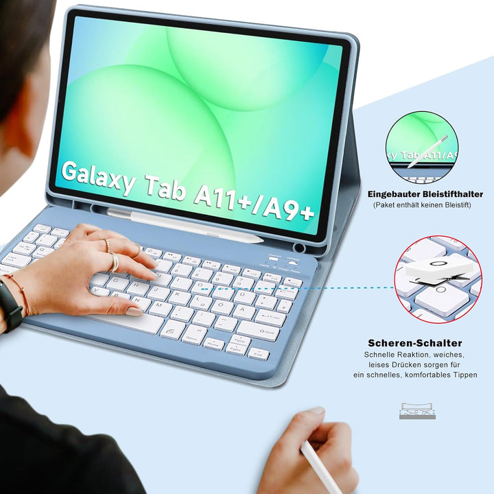 Tastatur Hülle für Samsung Tab A11+ Plus/A9+ Plus 11 Zoll,Deutsches QWERTZ-Layout Tastaturen Hülle m