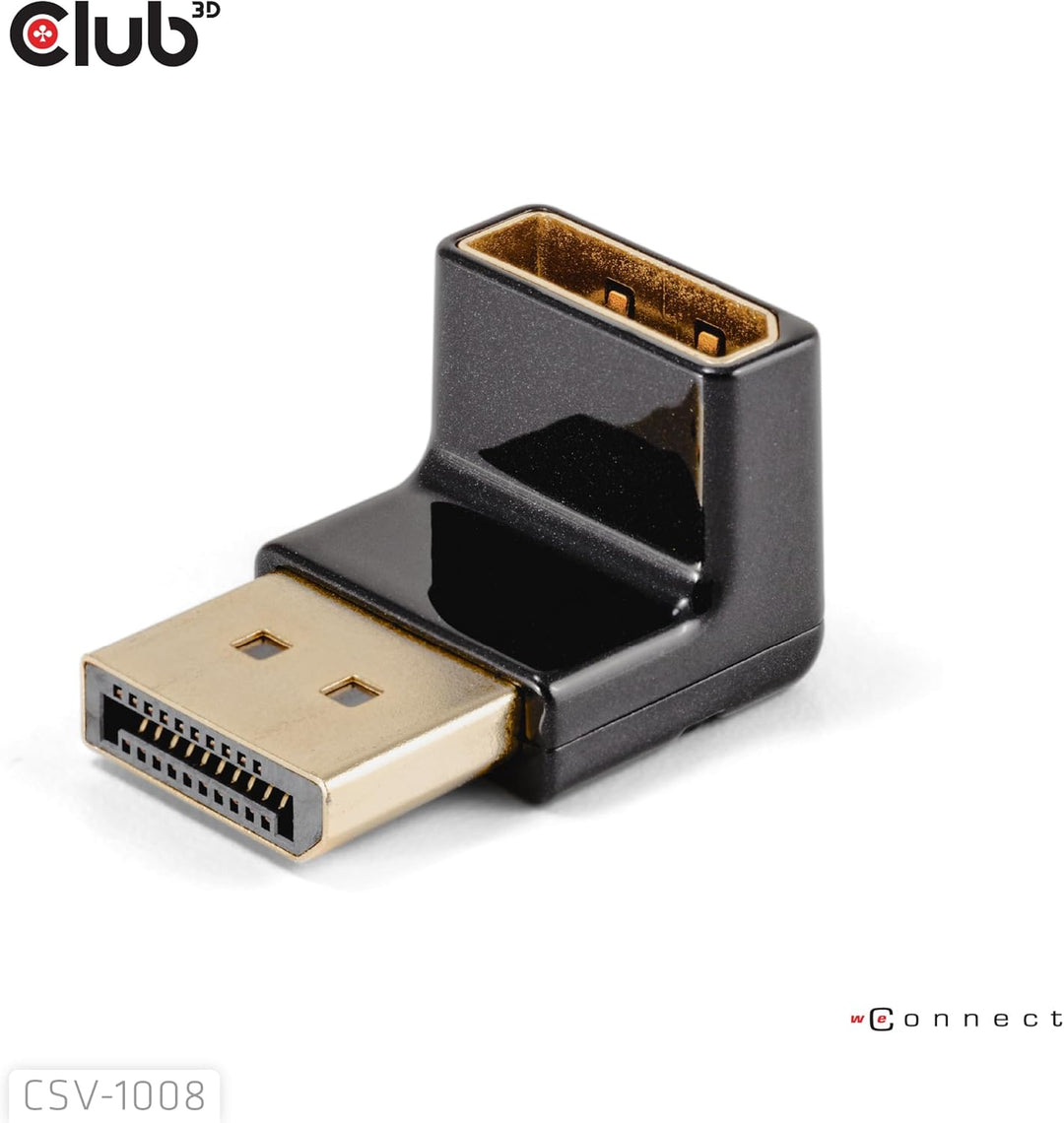 Club3D CAC-1008 DisplayPort Stecker auf DisplayPort 1.4 Buchse 90 Grad abgewinkelter Adapter 4K120Hz