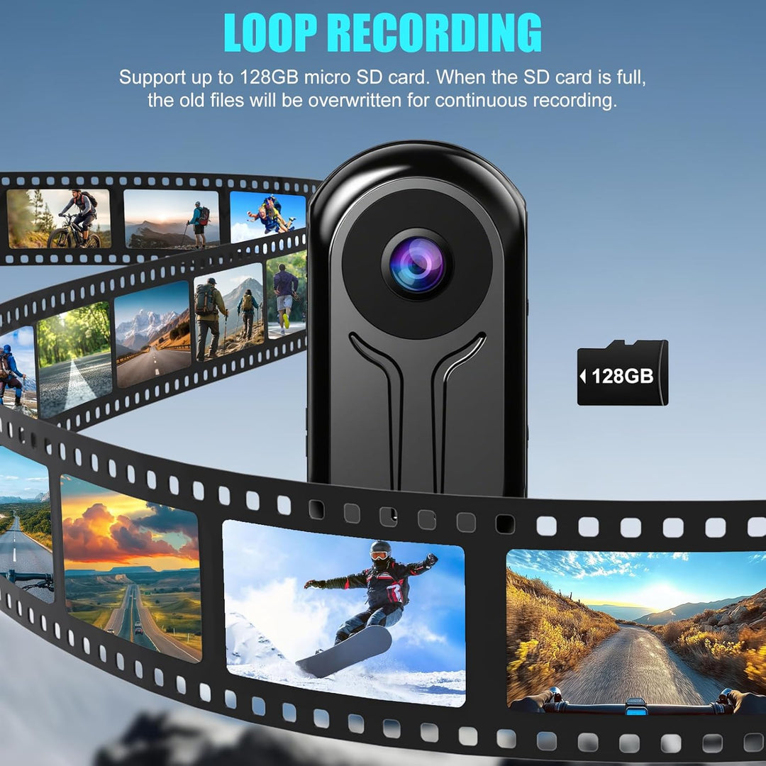 OBEST 360 Action Kamera und 128GB Karte, Mini Action Cam Bodycam Körperkamera mit Display, Magnet Mo