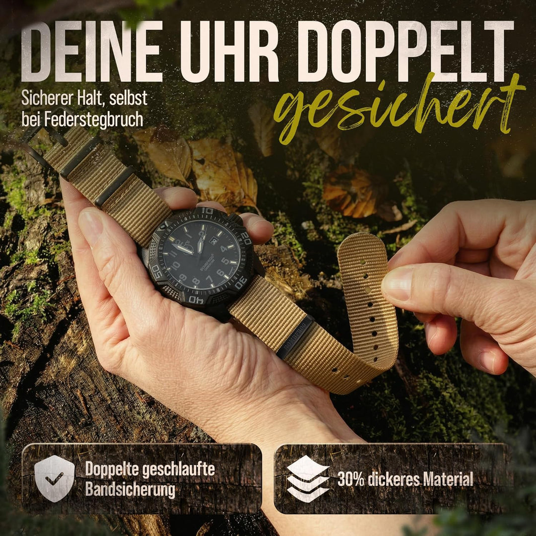 BOMBFROG NATO Strap Uhrenarmband Nylon, Dornenschliesse - Uhrenarmbänder 18 mm 20mm 22mm 24mm, Uhren